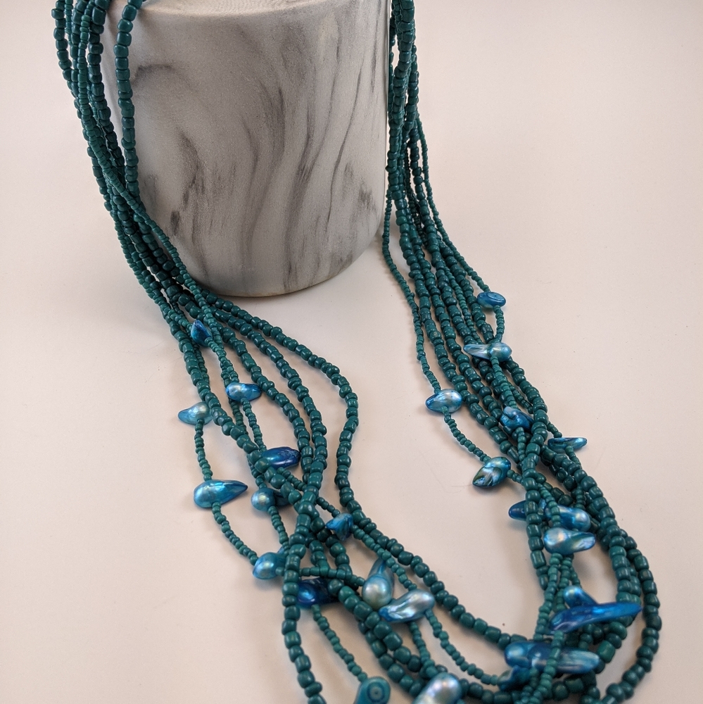 Turquoise and abalone 7 strand necklace